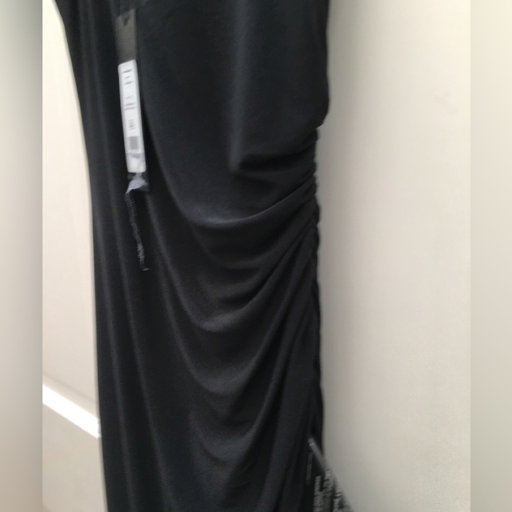 BCBG Black Ruched Asymmetric Column Long Maxi Dress - Picture 13 of 13
